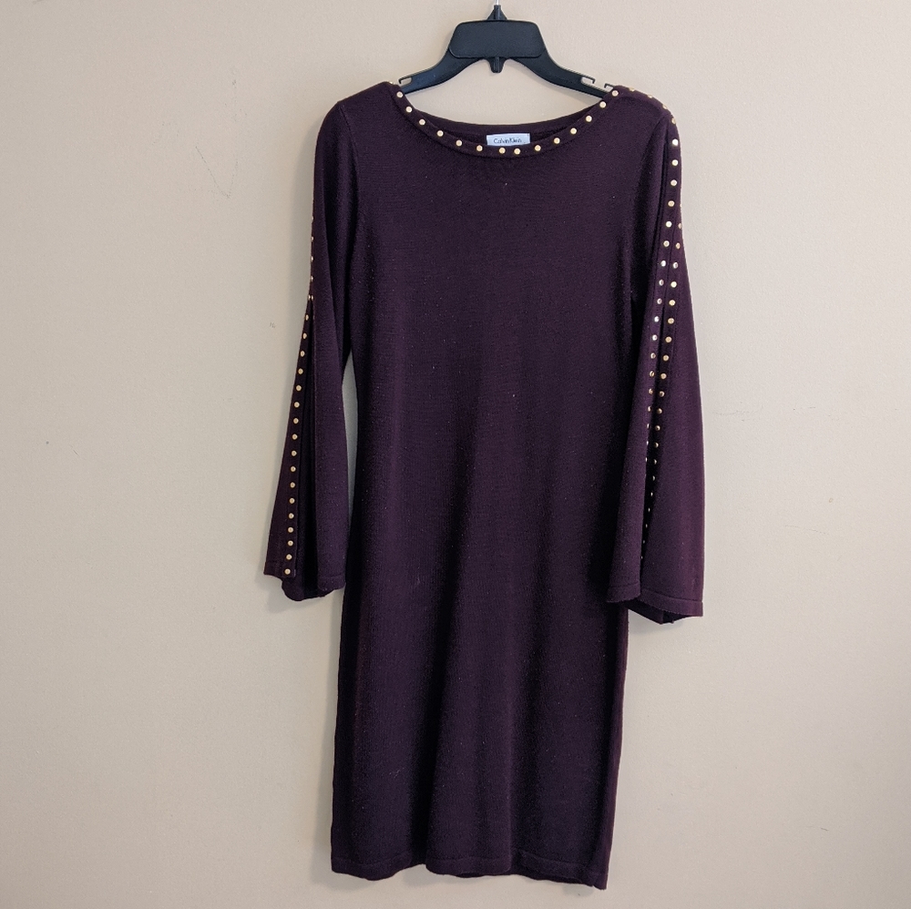 Calvin Klein Knit Slit Bell Sleeves Sweater Dress